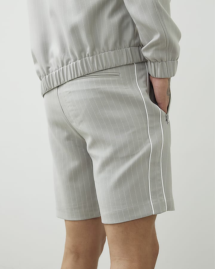 Slim Fit Grey Pinstripe Shorts