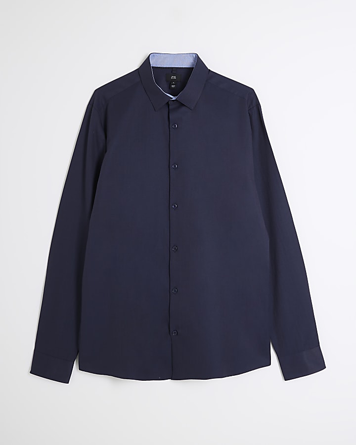 Navy Premium Long Sleeve Slim Shirt