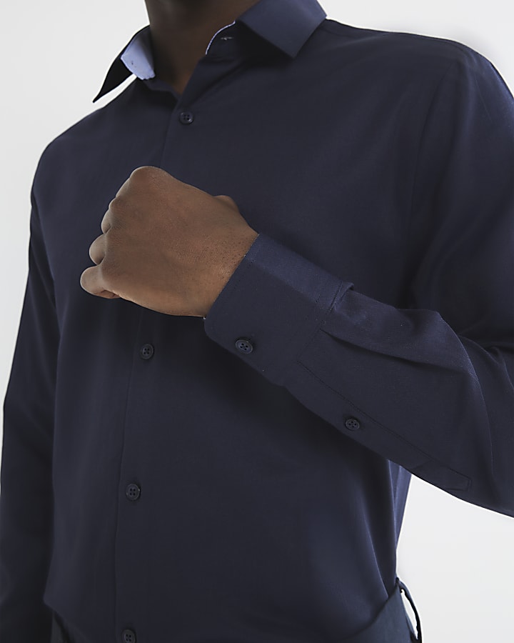 Navy Premium Long Sleeve Slim Shirt