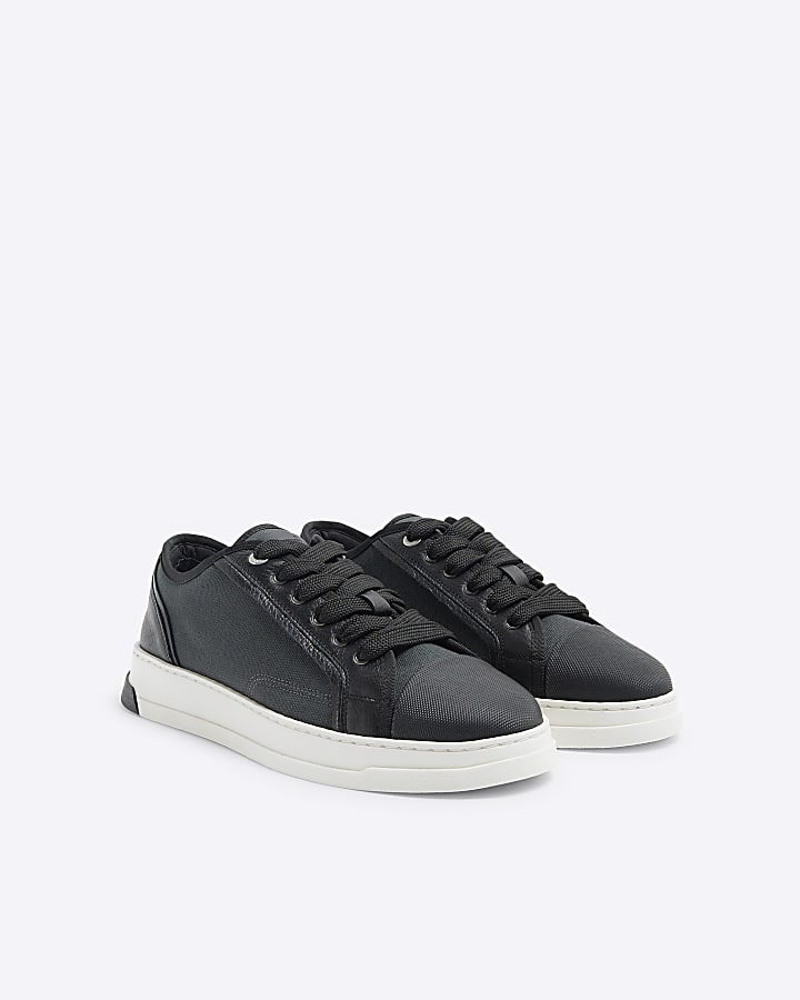 Black Premium Leather Canvas Toe Cap Trainers