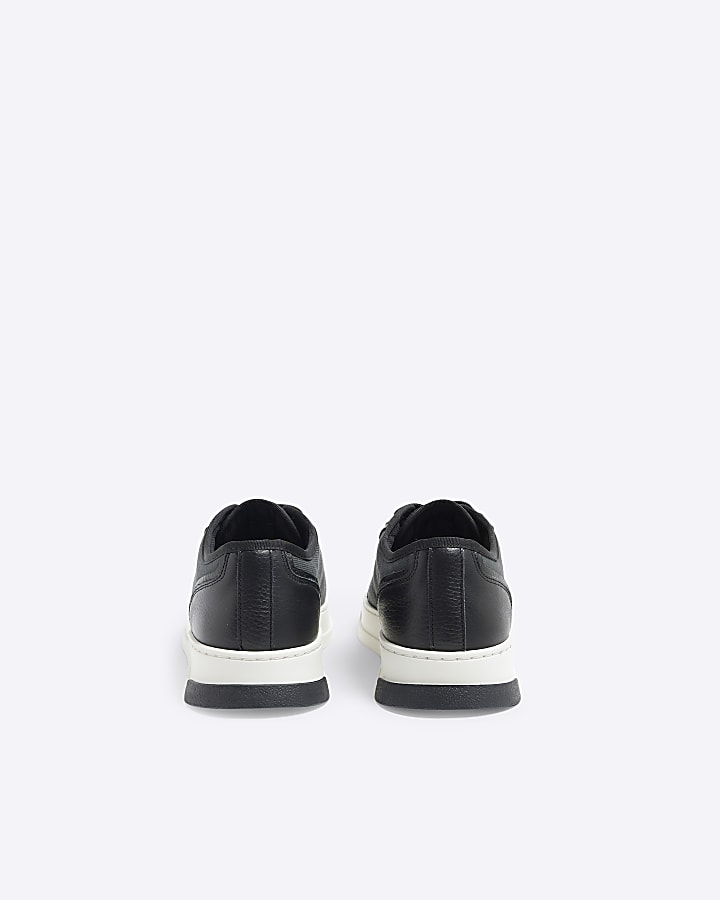 Black Premium Leather Canvas Toe Cap Trainers