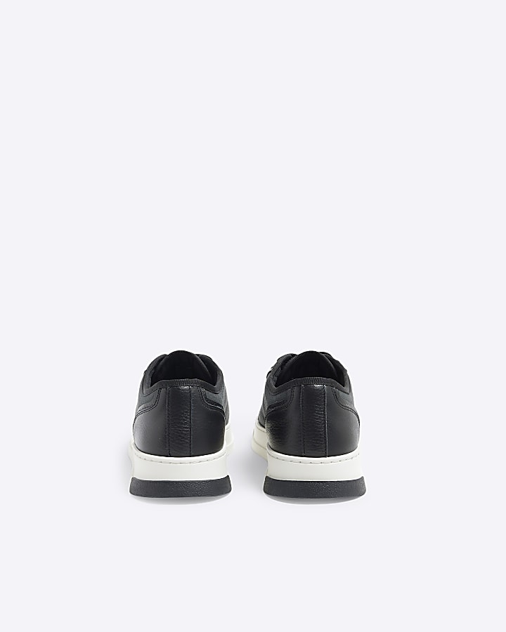 Black Leather Canvas Toe Cap Trainers