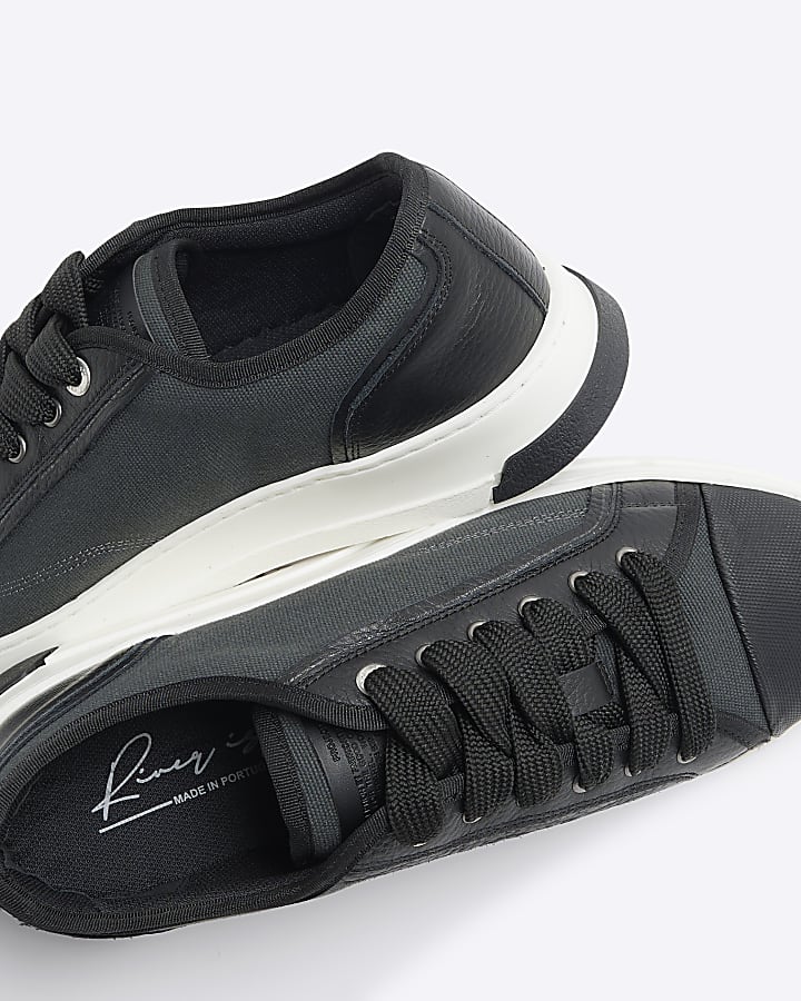 Black Leather Canvas Toe Cap Trainers