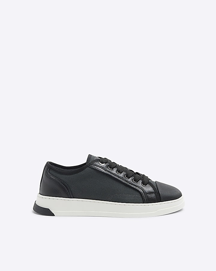 Black Premium Leather Canvas Toe Cap Trainers