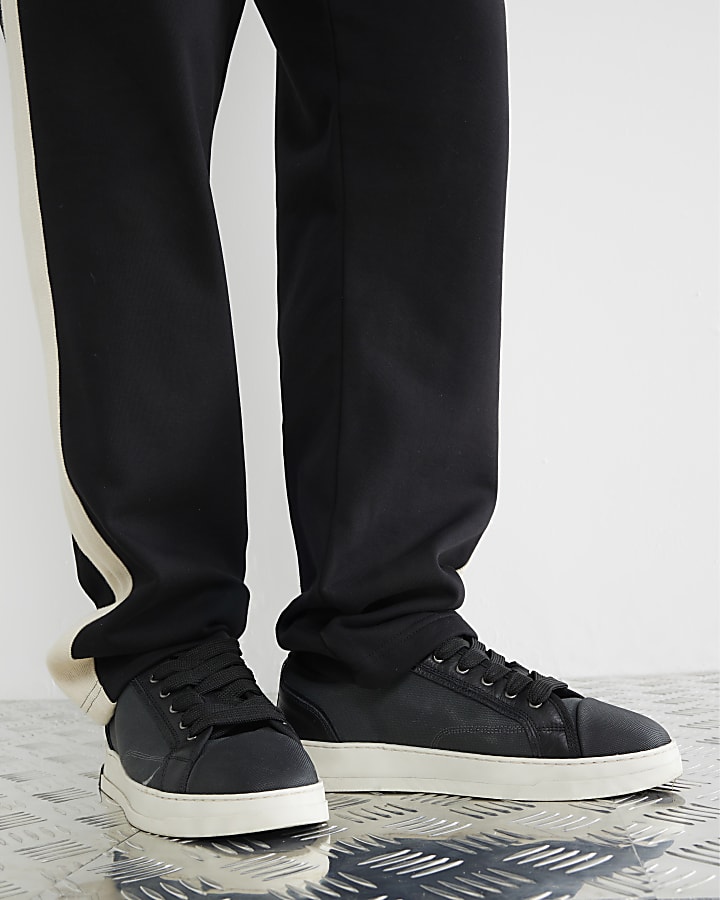 Black Premium Leather Canvas Toe Cap Trainers