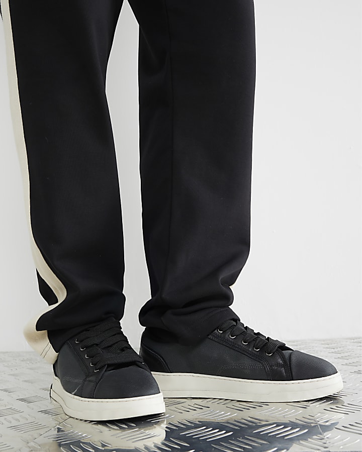 Black Leather Canvas Toe Cap Trainers