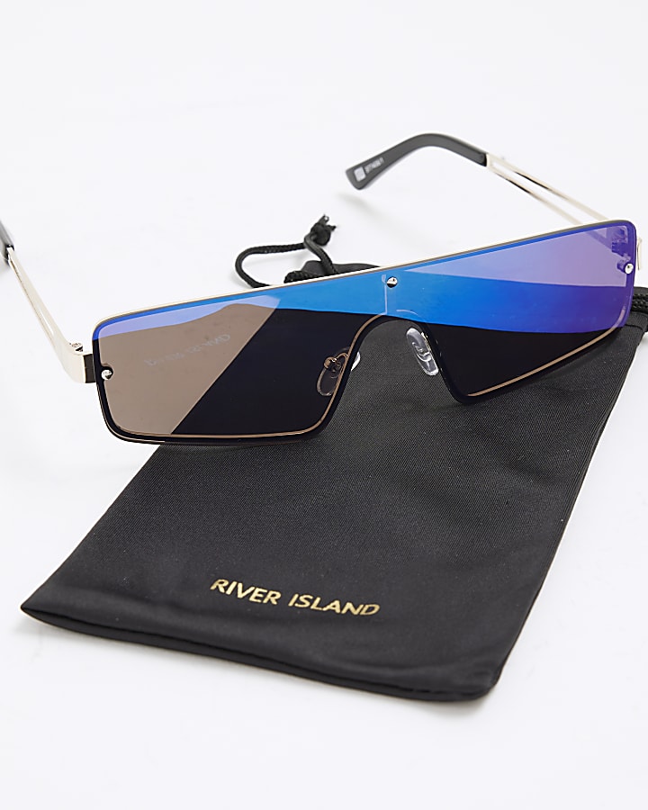 Black And Blue Mirrored Side Sunglasses