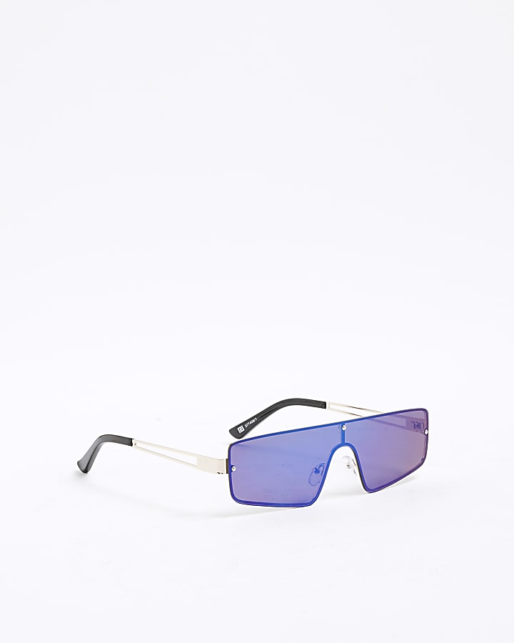 Black And Blue Mirrored Side Sunglasses