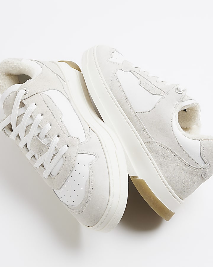 Beige Premium Suede Lace Up Trainers