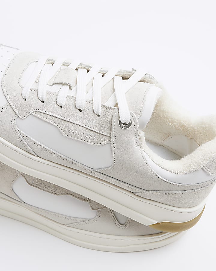 Beige Premium Suede Lace Up Trainers