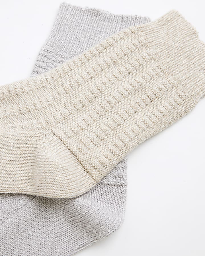 Beige 2 Pack Textured Boot Socks