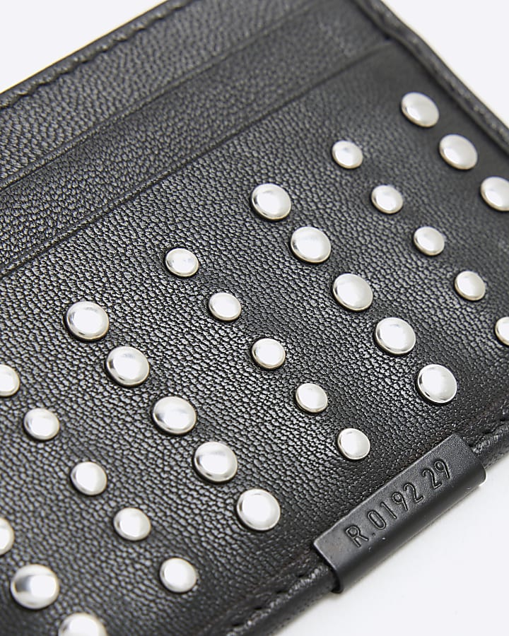 Black Leather Studded Cardholder