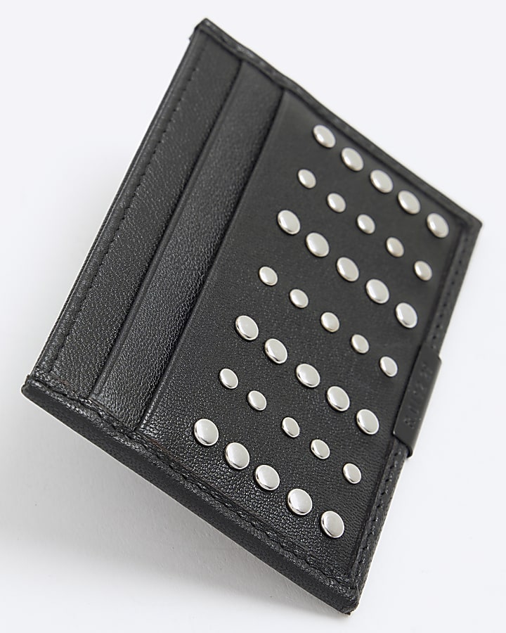 Black Leather Studded Cardholder