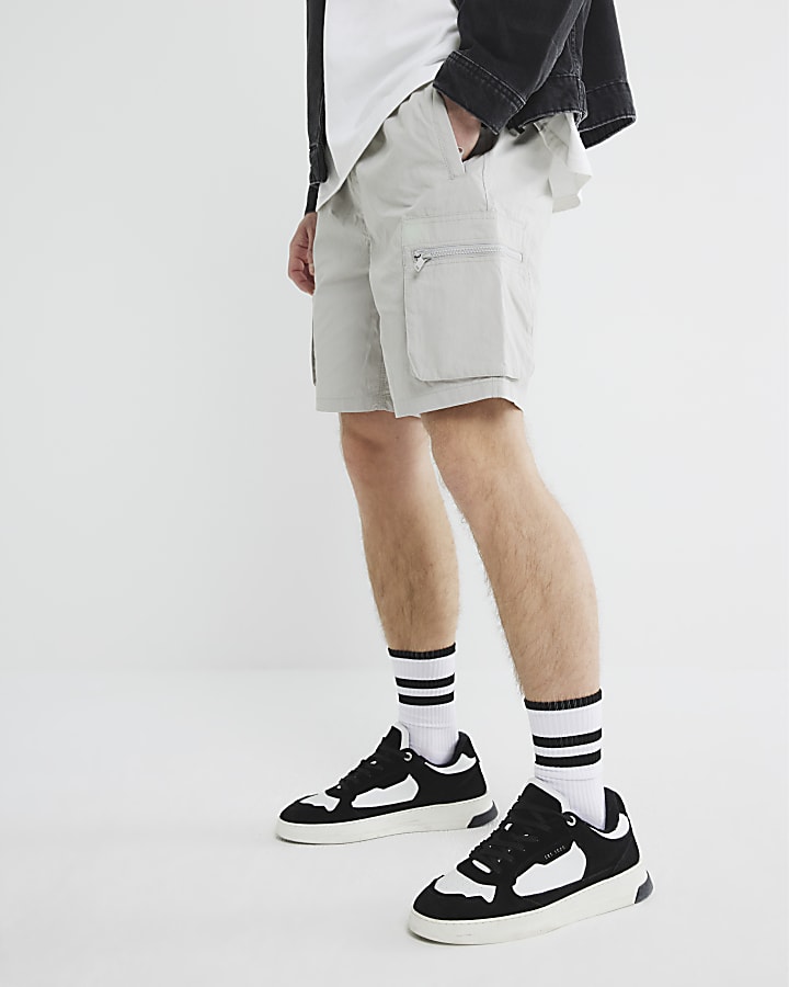 Grey Nylon Cargo Shorts