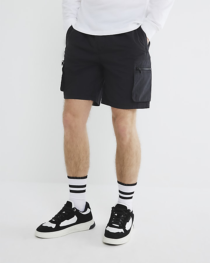 Black Nylon Cargo Shorts