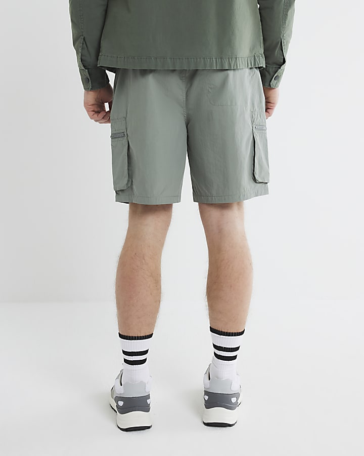 Green Nylon Cargo Shorts