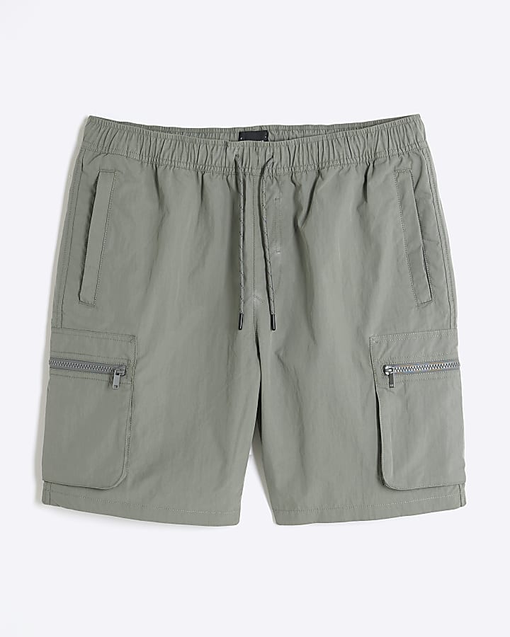 Green Nylon Cargo Shorts