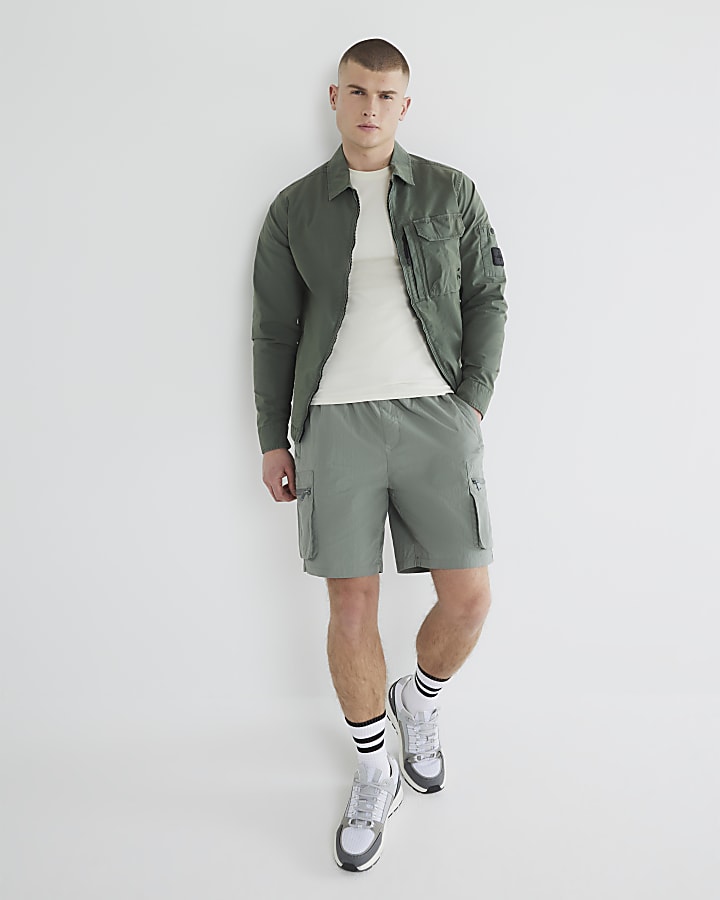 Green Nylon Cargo Shorts