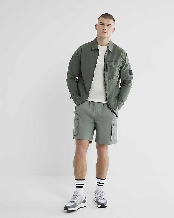 Green Nylon Cargo Shorts