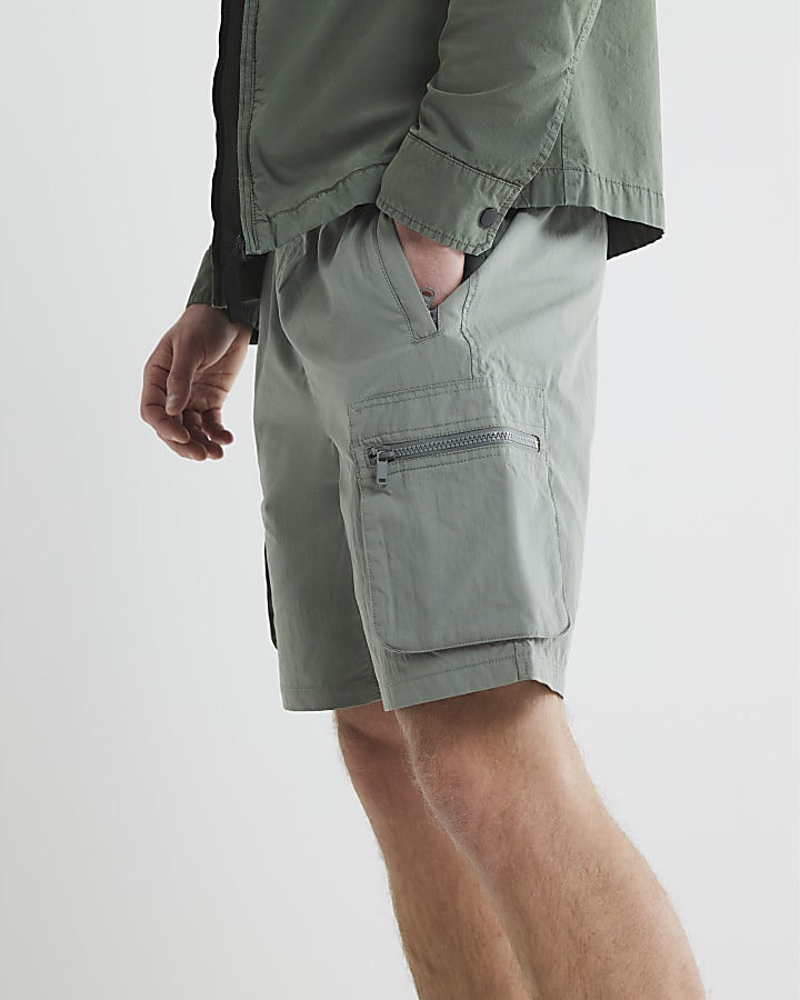 Green Nylon Cargo Shorts