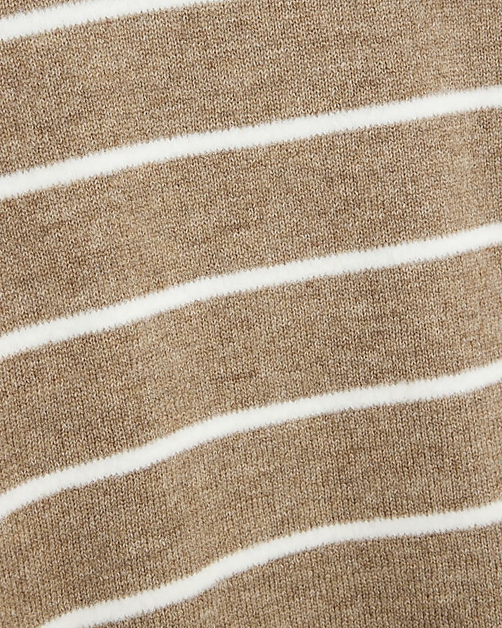 Beige Slim Fit Stripe Brushed Jumper