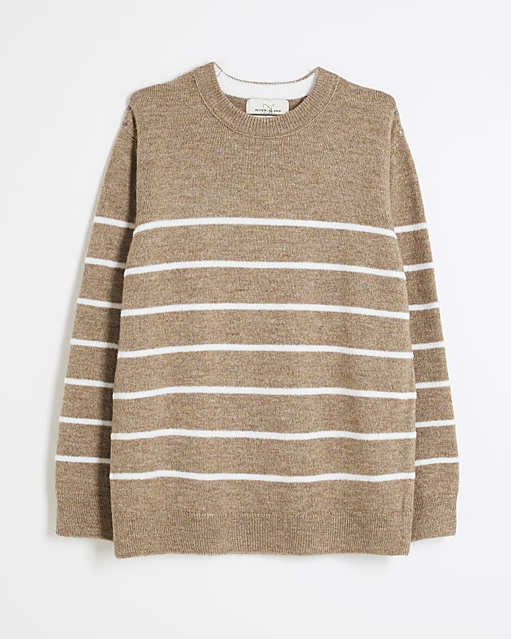 Stone Long Sleeve Stripe Brushed Jumper