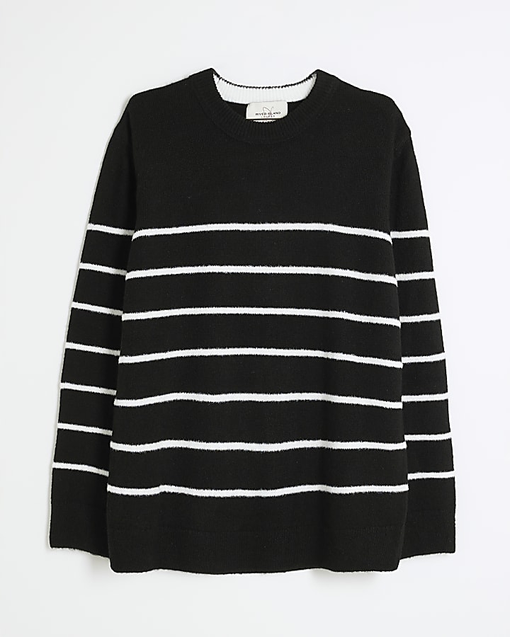 Black Long Sleeve Stripe Brushed Jumper