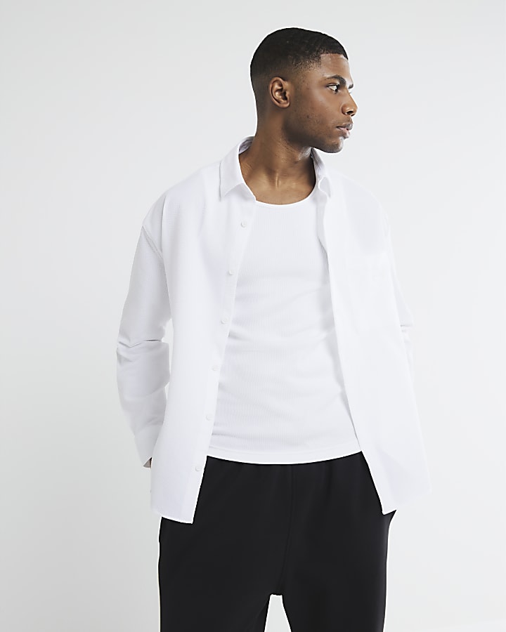 White Long Sleeve Relaxed Seersucker Shirt