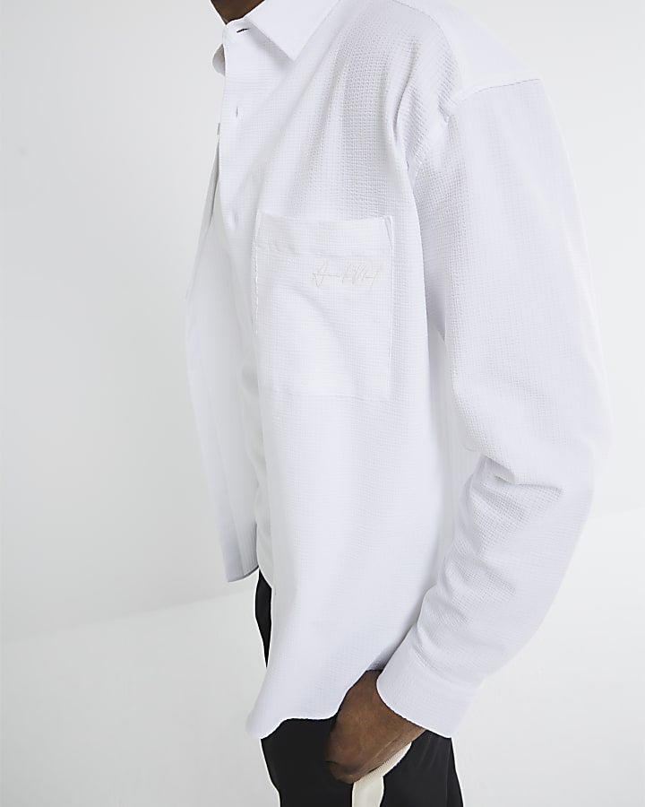 White Long Sleeve Relaxed Seersucker Shirt