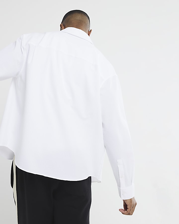 White Long Sleeve Relaxed Seersucker Shirt