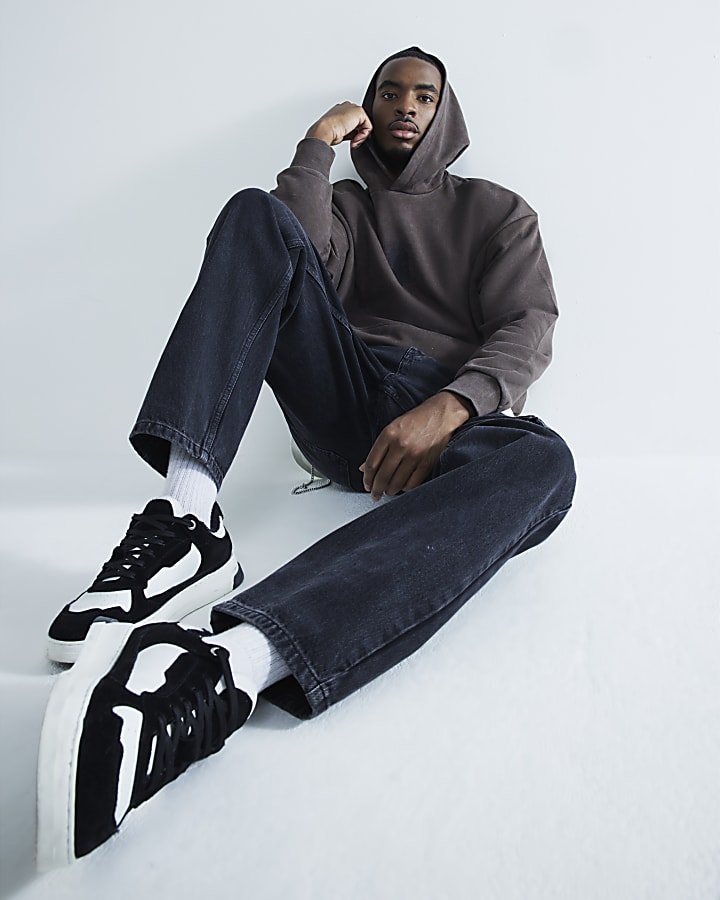 Brown Oversized Washed Graphics Hoodie