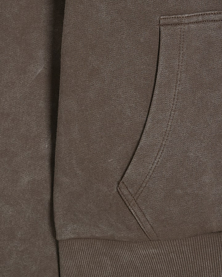 Brown Oversized Washed Graphics Hoodie