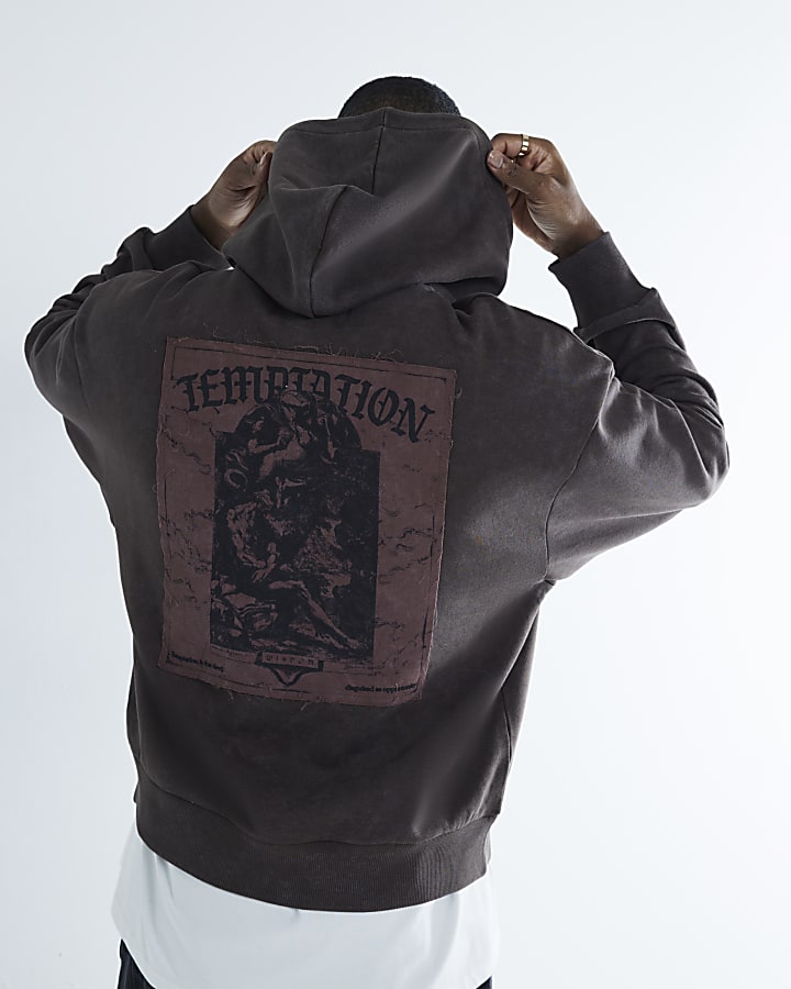 Brown Washed Graphics Hoodie