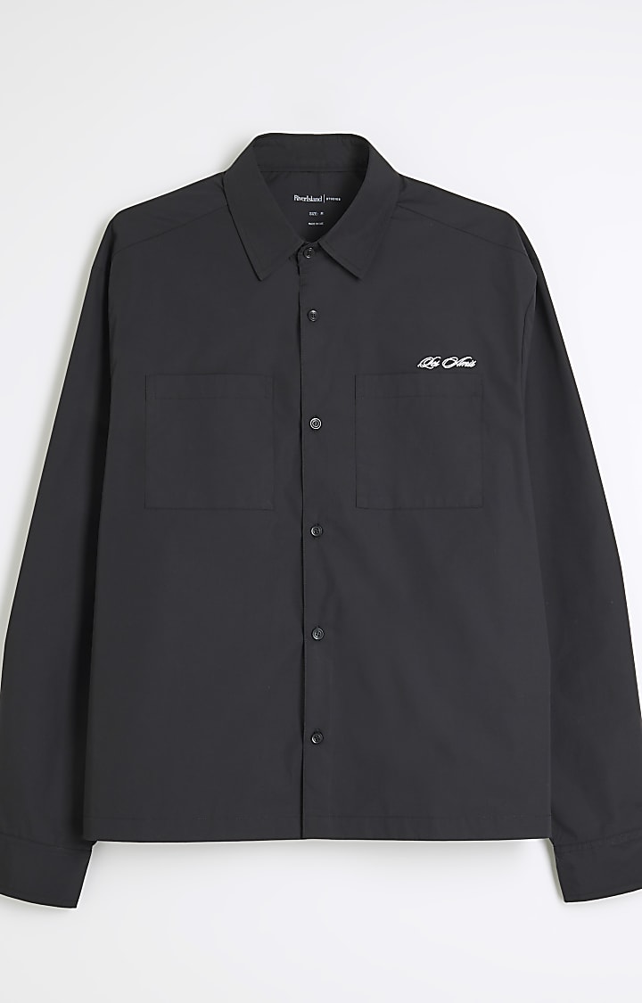 Black Boxy Fit Graphic Poplin Shirt