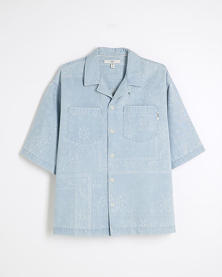 Blue Regular Fit Paisley Denim Shirt