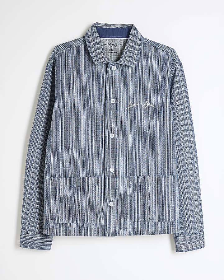 Blue Denim Regular Fit Stripe Overshirt