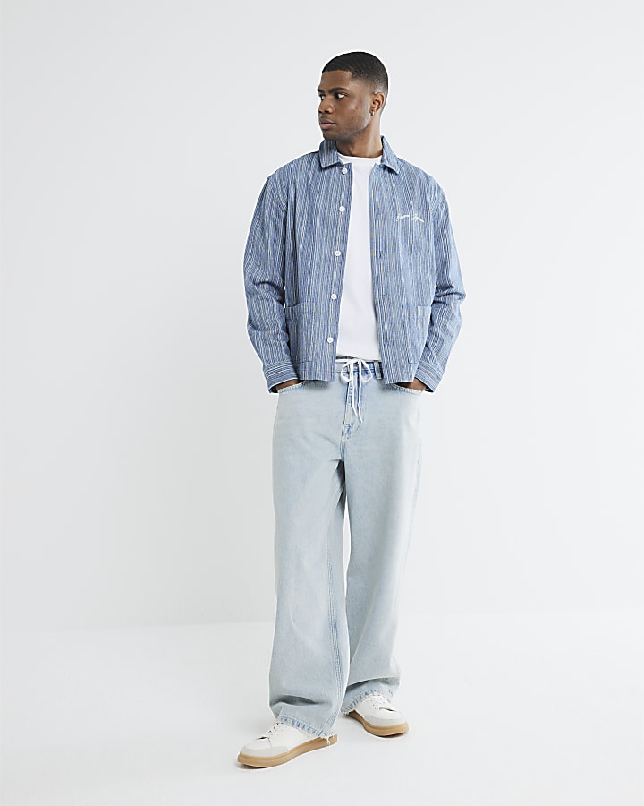 Blue Denim Regular Fit Stripe Overshirt