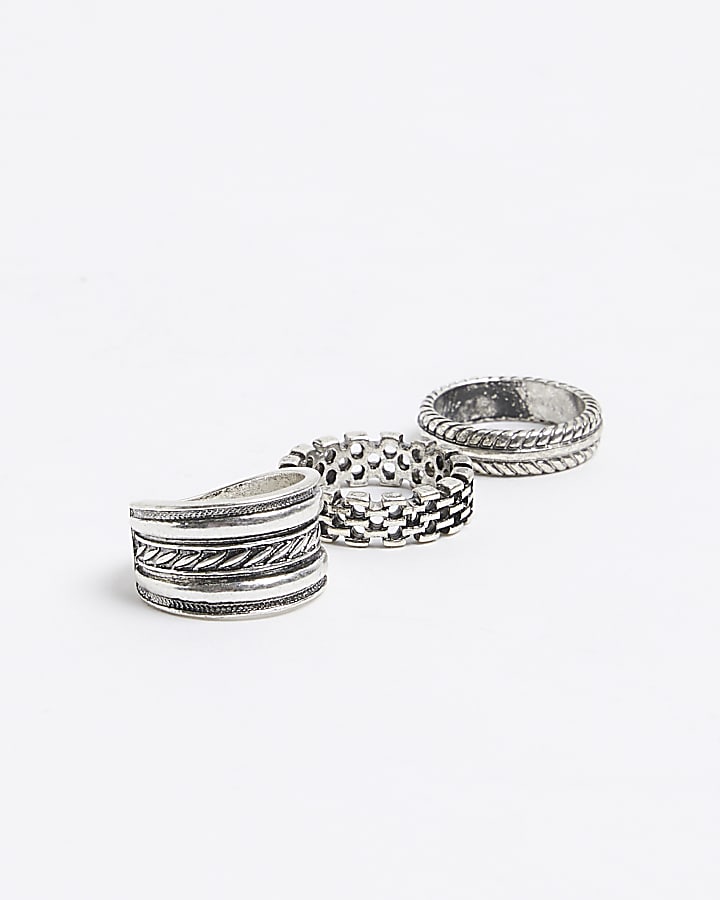 3 Pack Black Chain Woven Rings