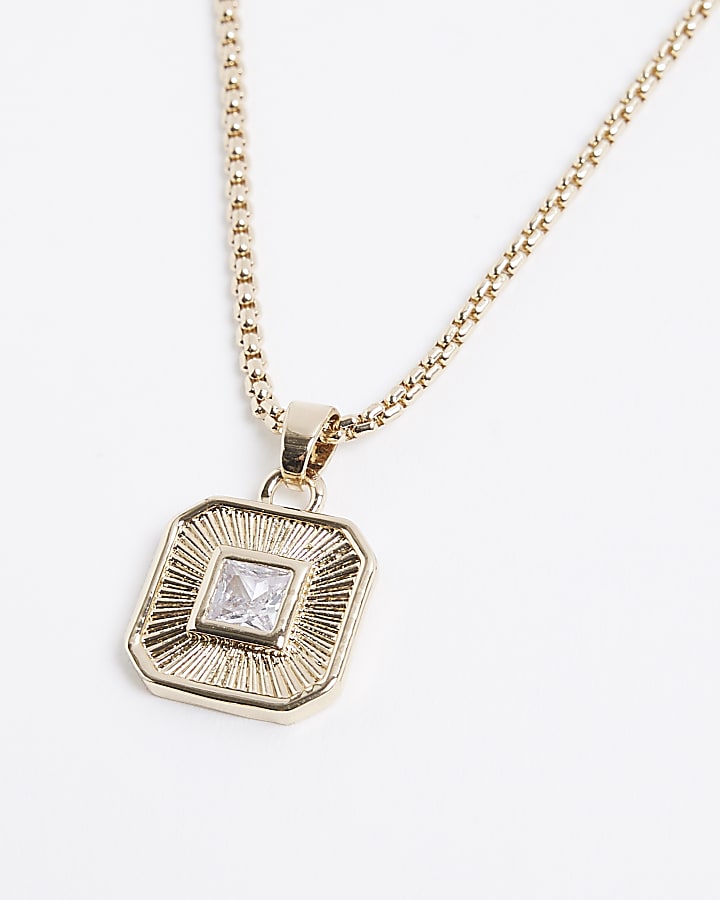 Gold Plated Square Rhinestone Necklace