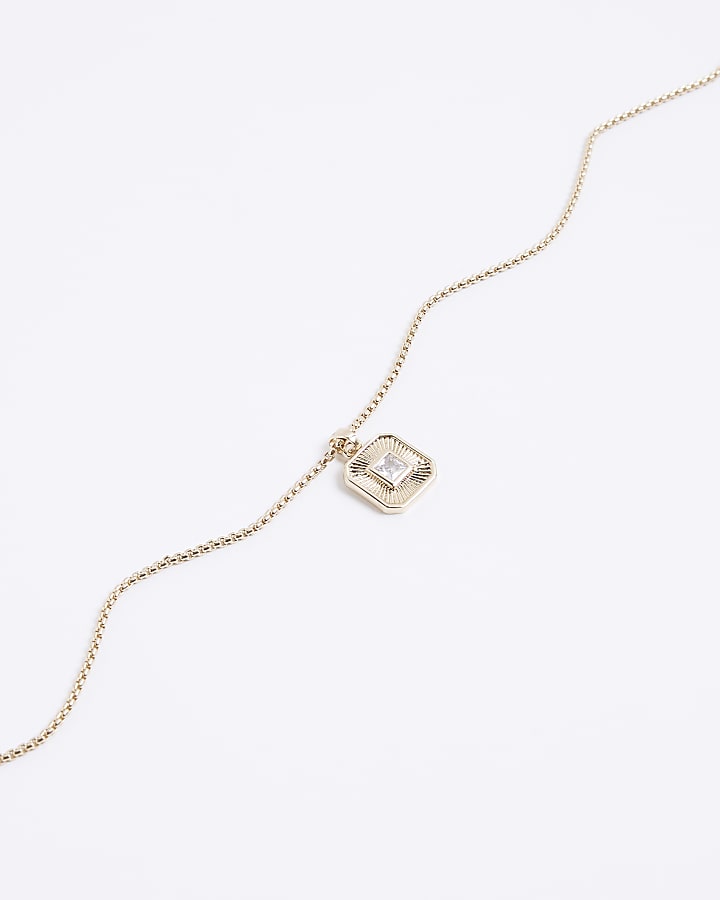 Gold Plated Square Rhinestone Necklace