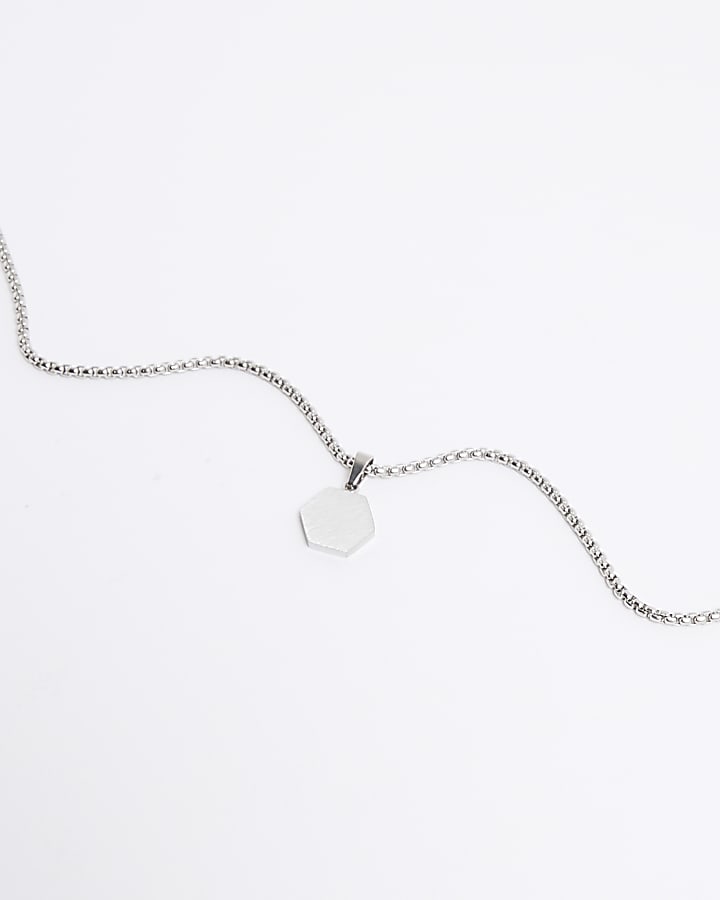 Silver Steel Hexagon Chain Necklace