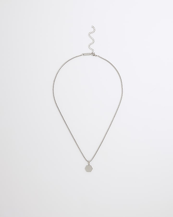 Silver Steel Hexagon Chain Necklace