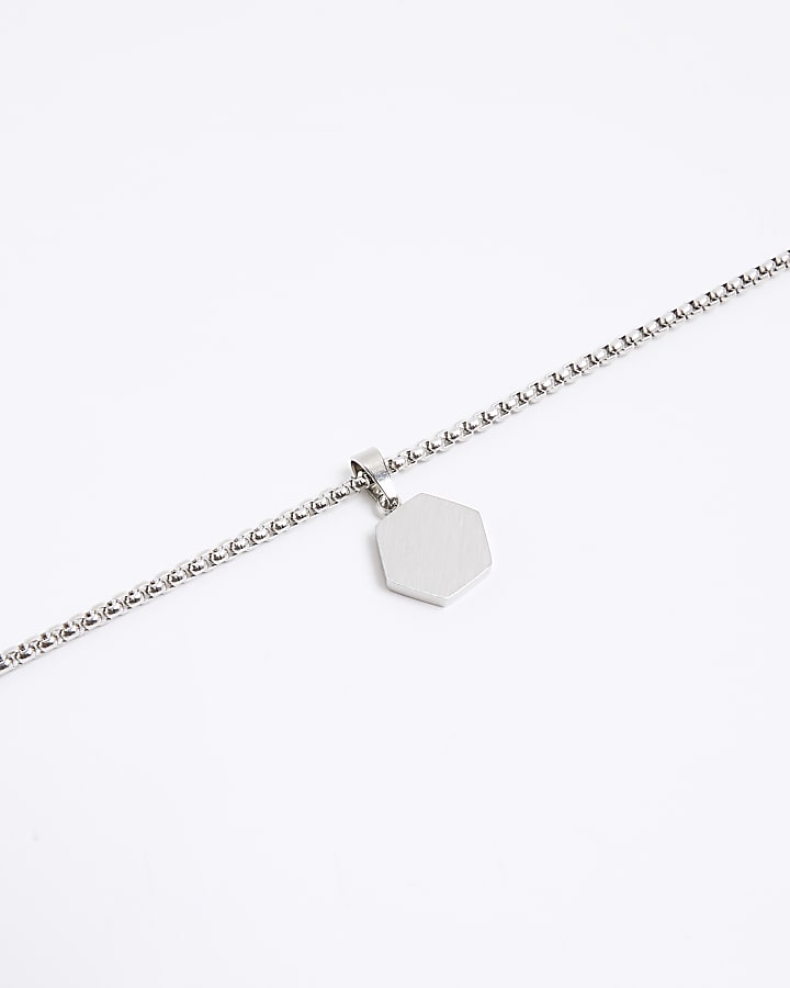 Silver Steel Hexagon Chain Necklace