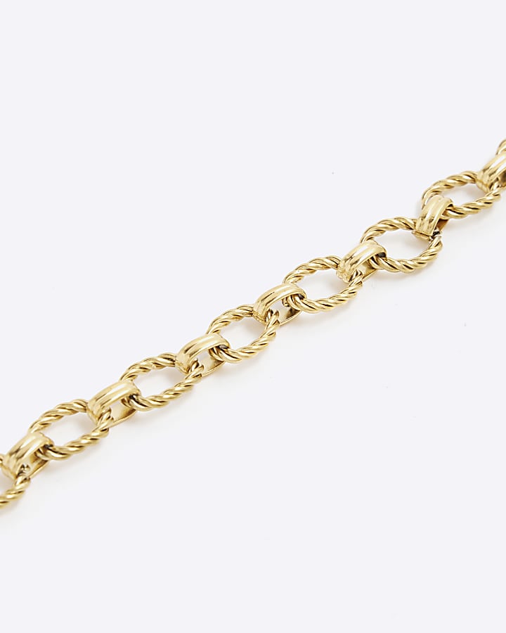 Gold Steel Etched Link Necklace