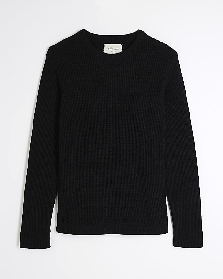 Black Long Sleeve Waffle Knit Jumper