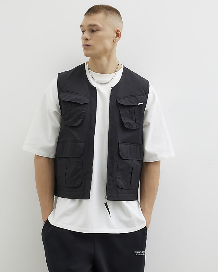 Black Multi Utility Pockets Gilet