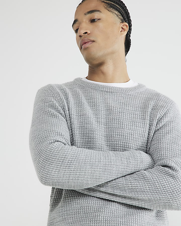 Grey  Long Sleeve Waffle Knit Jumper