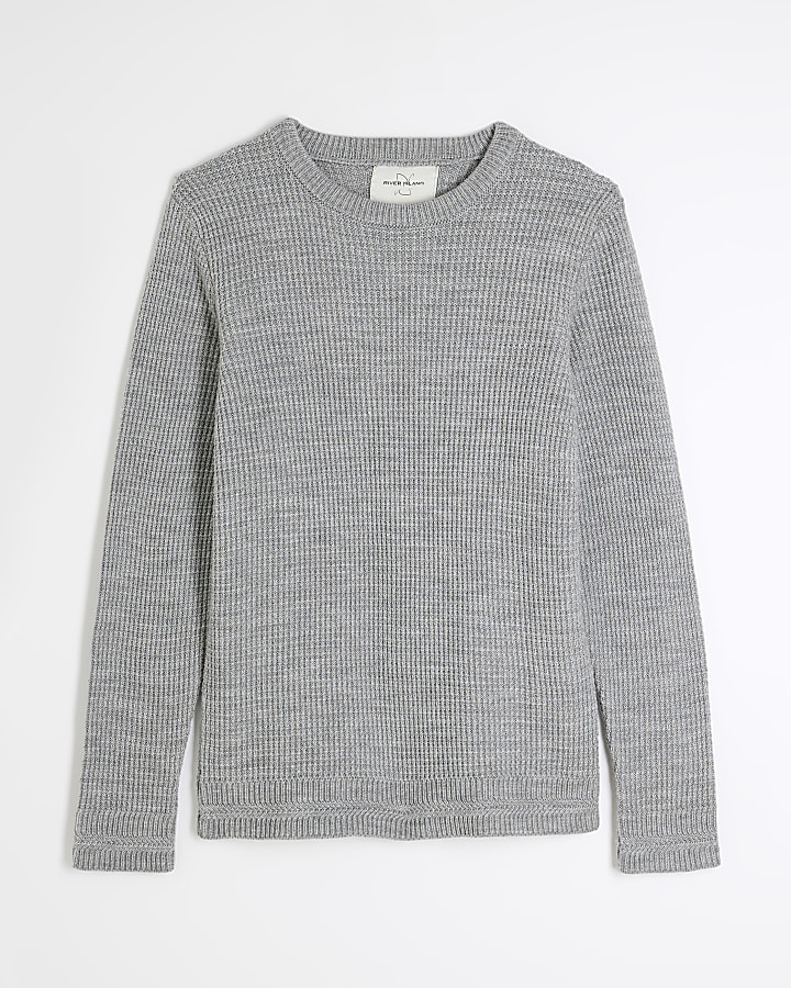 Grey  Long Sleeve Waffle Knit Jumper