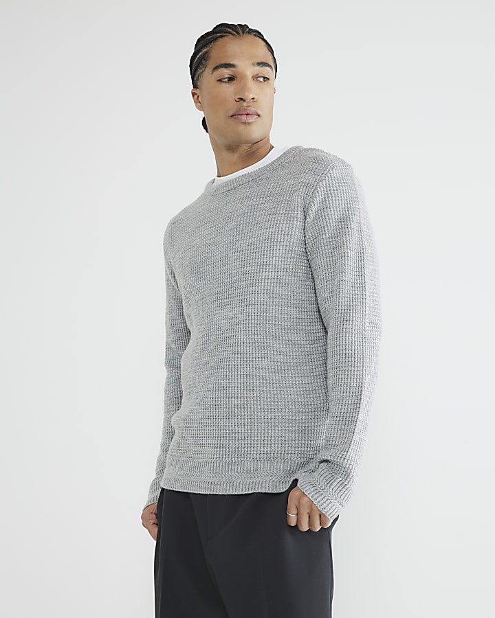 Grey  Long Sleeve Waffle Knit Jumper