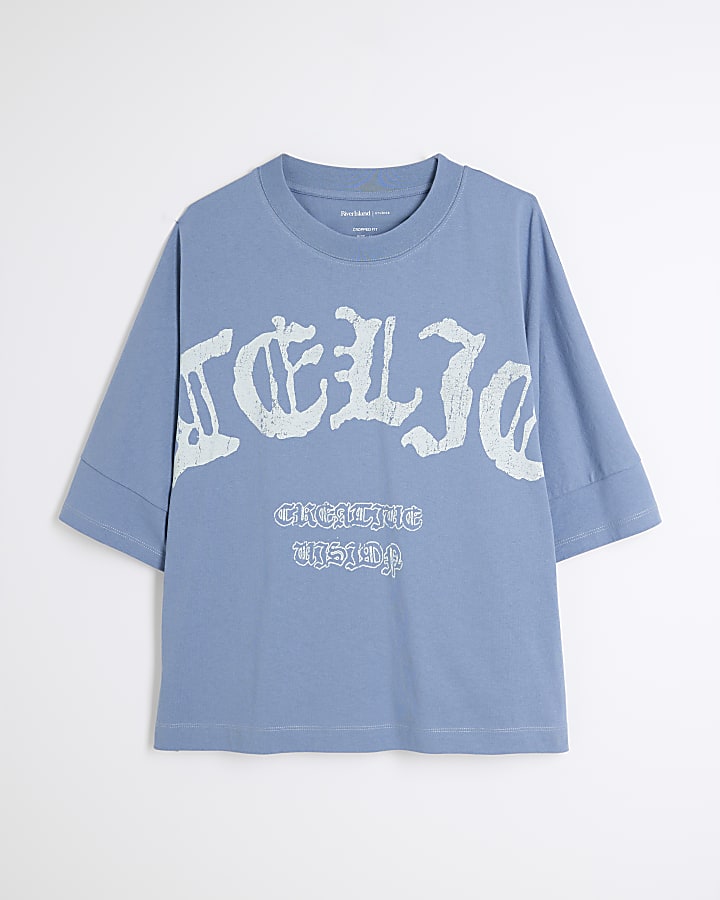 Blue Short Sleeve Cropped Angelus T-Shirt